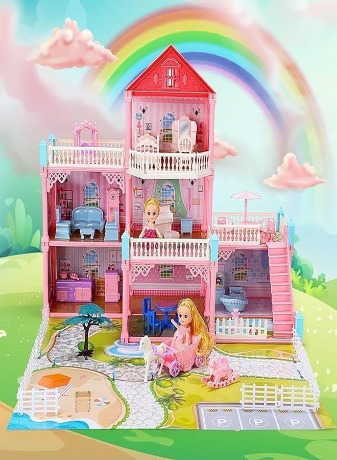 Daji 4 Story Dollhouse Building Toys, Playset with LED Lights, Movable Slides, Stairs, Furniture, Accessories, Dolls and Pets, Cottage Pretend Play House, DIY Creative Gift for Girls Toddlers - Image 4